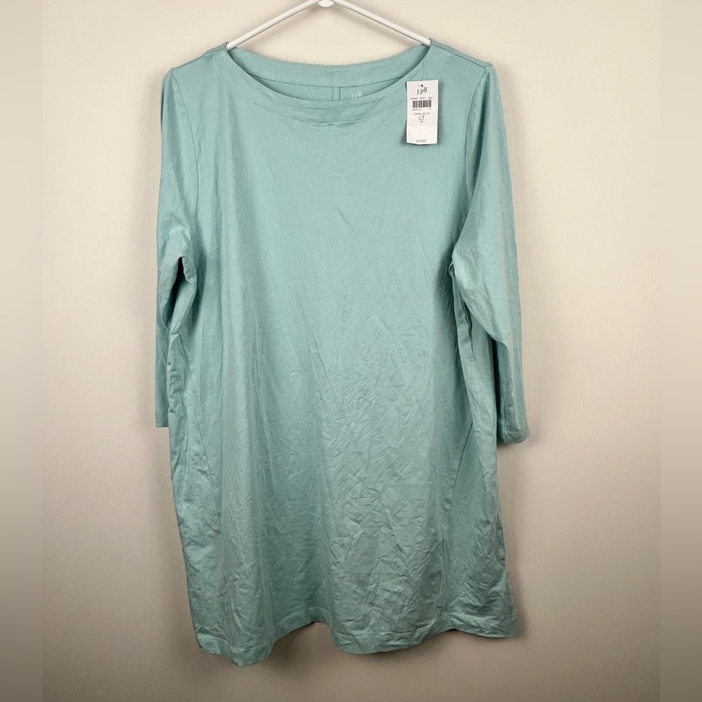 J. Jill Supima Cotton Tunic Large Tall Canal Blue 3/4 Sleeve NWT Soft Stretch